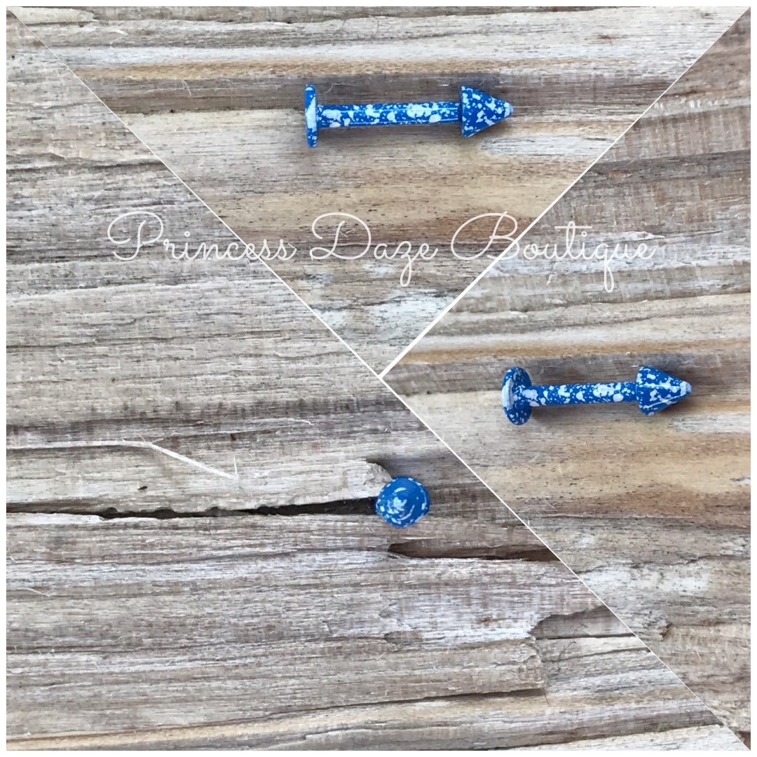 Blue  White Paint Splatter Labret Monroe Lip Tragus Piercing